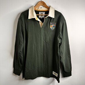 Retro Irish Heritage Rugby Shirt Mens XL Green Ireland Crest Long Sleeve Cotton